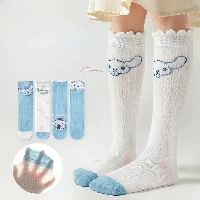 Chaussettes d'Été Mi-sulfen Maille pour Fille, Style Mince, Kawaii, Coréen, Mignon, Dessin Animé Sanrios Kuromi Melody Cinnamoroll