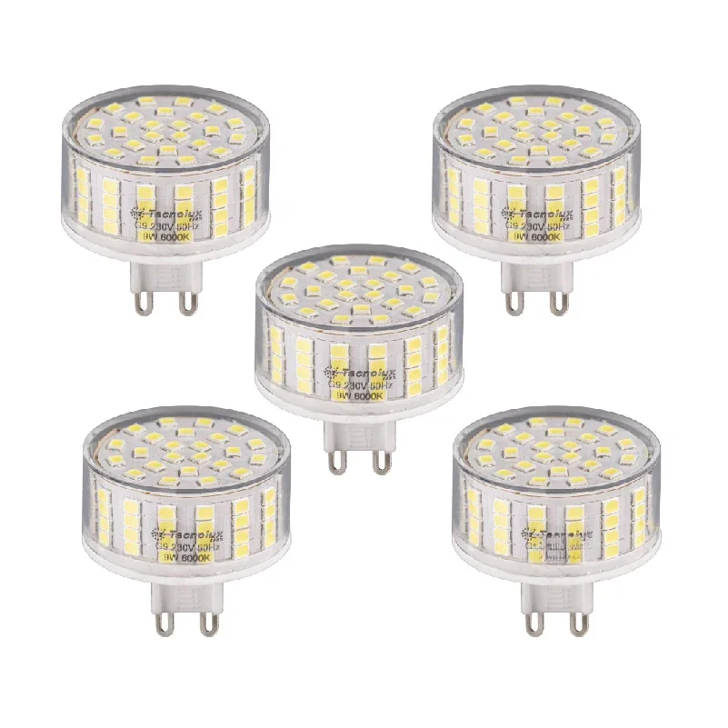 G9 3000k luz quente ou cápsula de luz amarela lâmpada led, 9w potência, 5 pacote