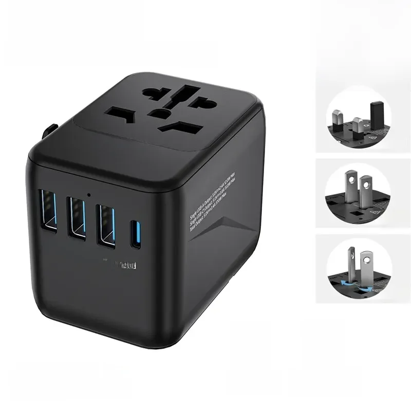 Lencent-Adaptador de Viagem Universal com 3 Portas USB, 1 Tipo-C, Carregamento PD, All-in-One, UE,