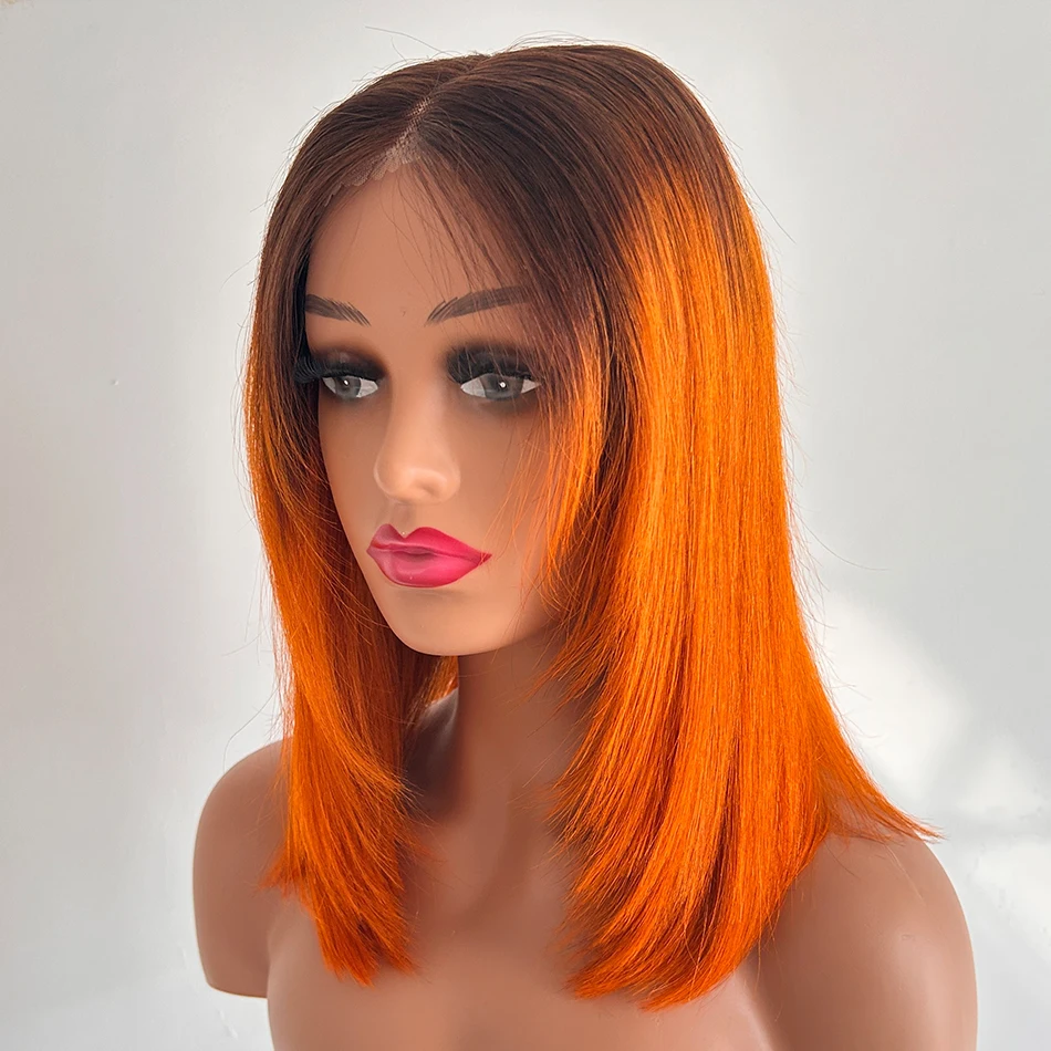 

5x5 Glueless Short Bob Wig 250% Density T4/350 Brown With Ginger Orange Layered HD Lace Front Wig 100% Vietnamese Human Hair Wigs Pre Cut Super Double Drawn Bone Straight Colored Bob Wig Virgin Lace Frontal Wig Pre Plucked