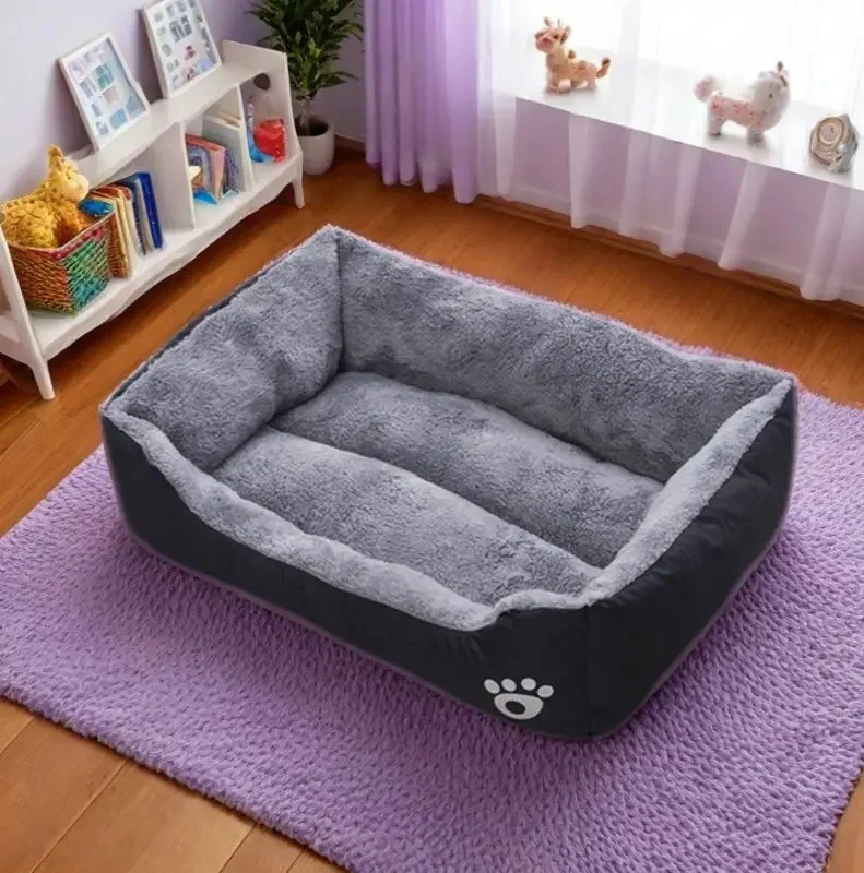 Schwarzes Hundebett, Plüsch-Schlafbett für große, mittlere und kleine Hunde, rutschfeste und bissfeste Haustier-Schlafmatte