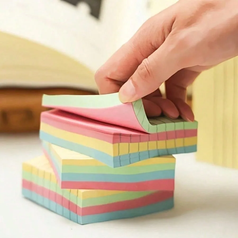 600 Sheets of Mixed Color Horizontal Sticky Notes with Self-adhesive Design, Suitable for Office and School Reminders