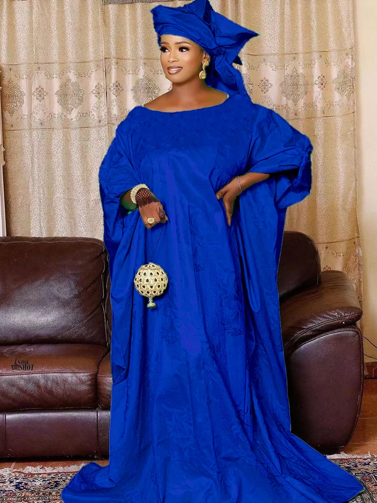 Bazin Riche-Robe Longue avec Écharpe pour Femme Africaine, Tenue de Mariage Originale de Qualité Supérieure, Nigeria 03