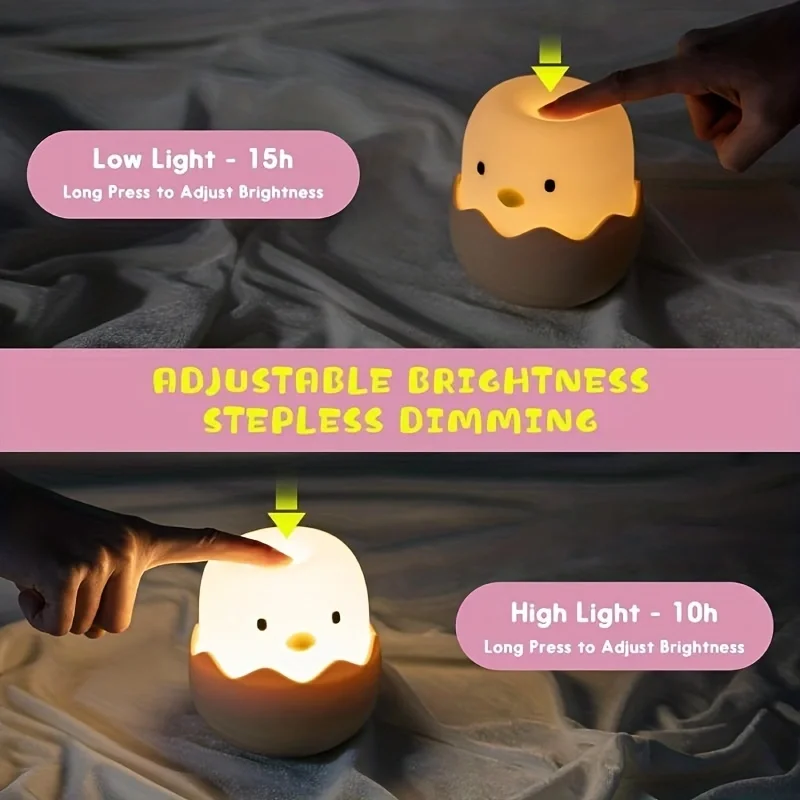 Linda luz nocturna para niños, lámpara de pollo Kawaii para decoración de dormitorio, lámpara bonita de silicona para niñas, lámpara blanda recargable