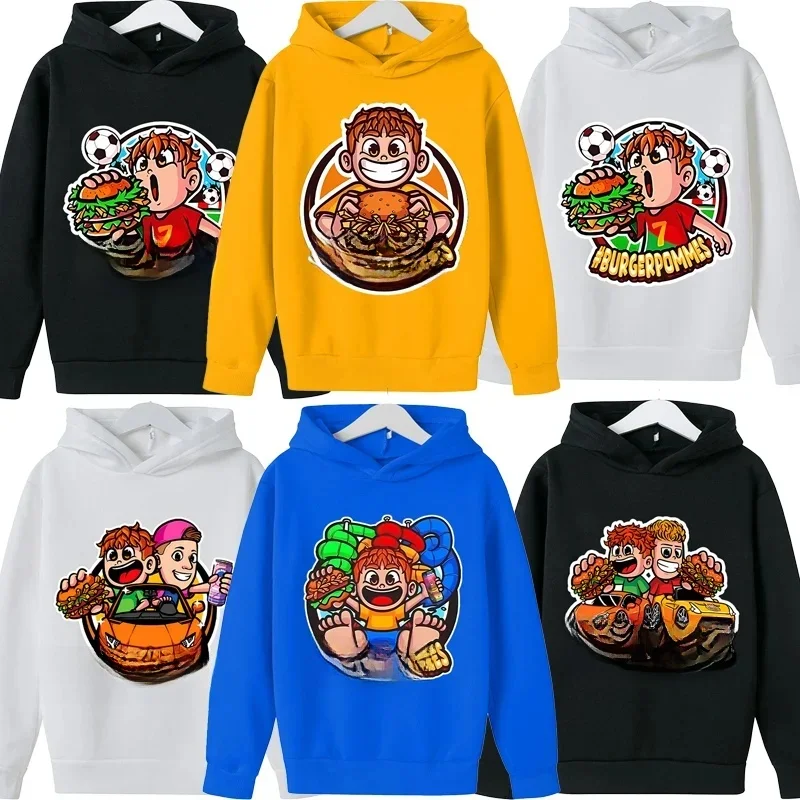 Burgerpommes ICrimax Hoodies Cartoon Print Sweatshirts Kawaii Anime Pullover mit Kapuze Frühling Herbst Fleece Hoodie Geburtstagsgeschenke
