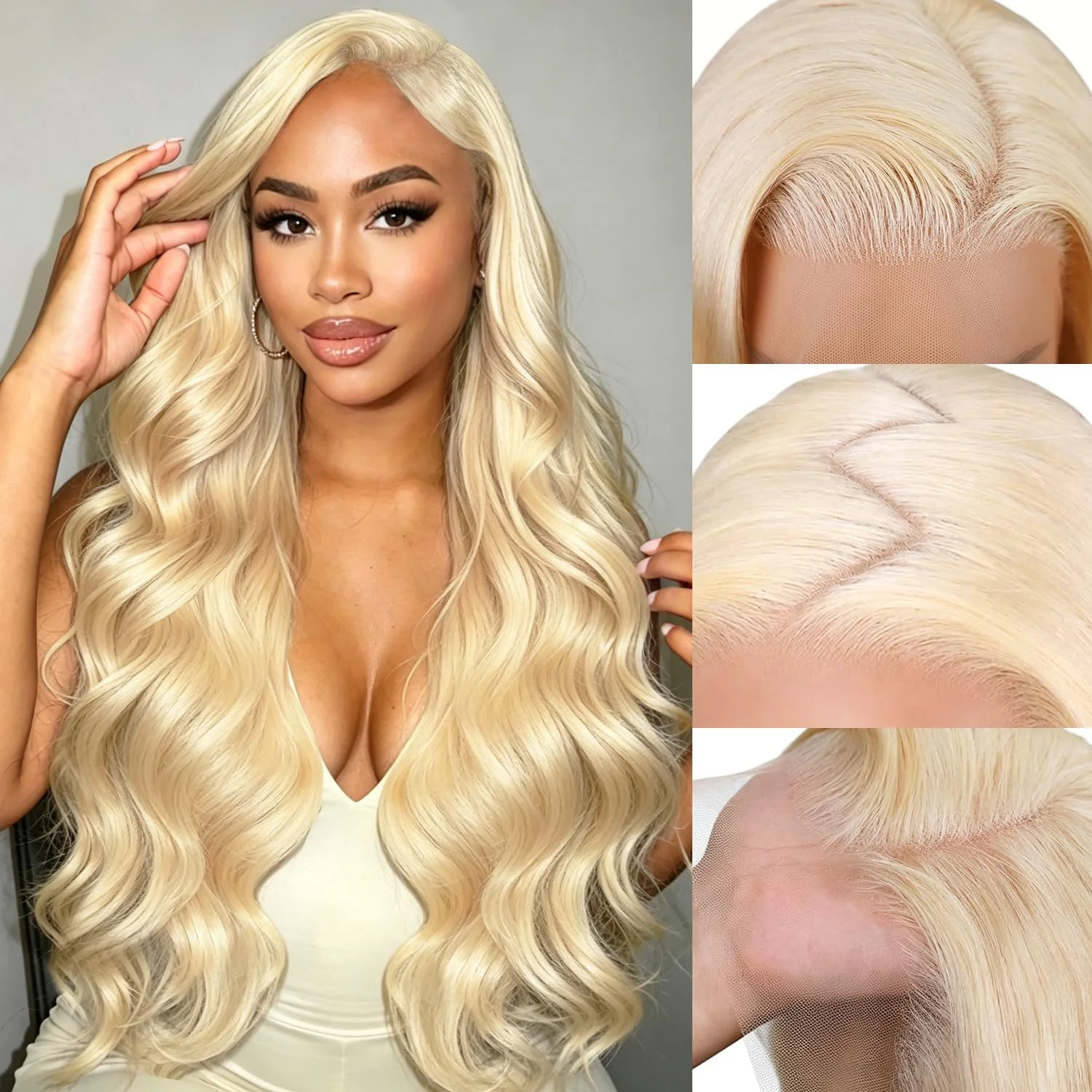613 Blonde Body Wave Lace Front Wig - 32 İnç 613 Renk, İnsan Saçından