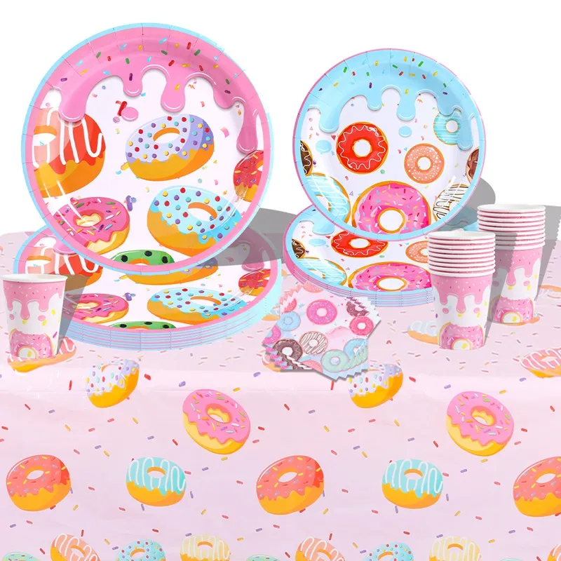 Donuts Dinner Plates Party Supplies Tableware Napkins Donut Tablecloth Donut Grow Up Birthday Party Baby Shower Decorations