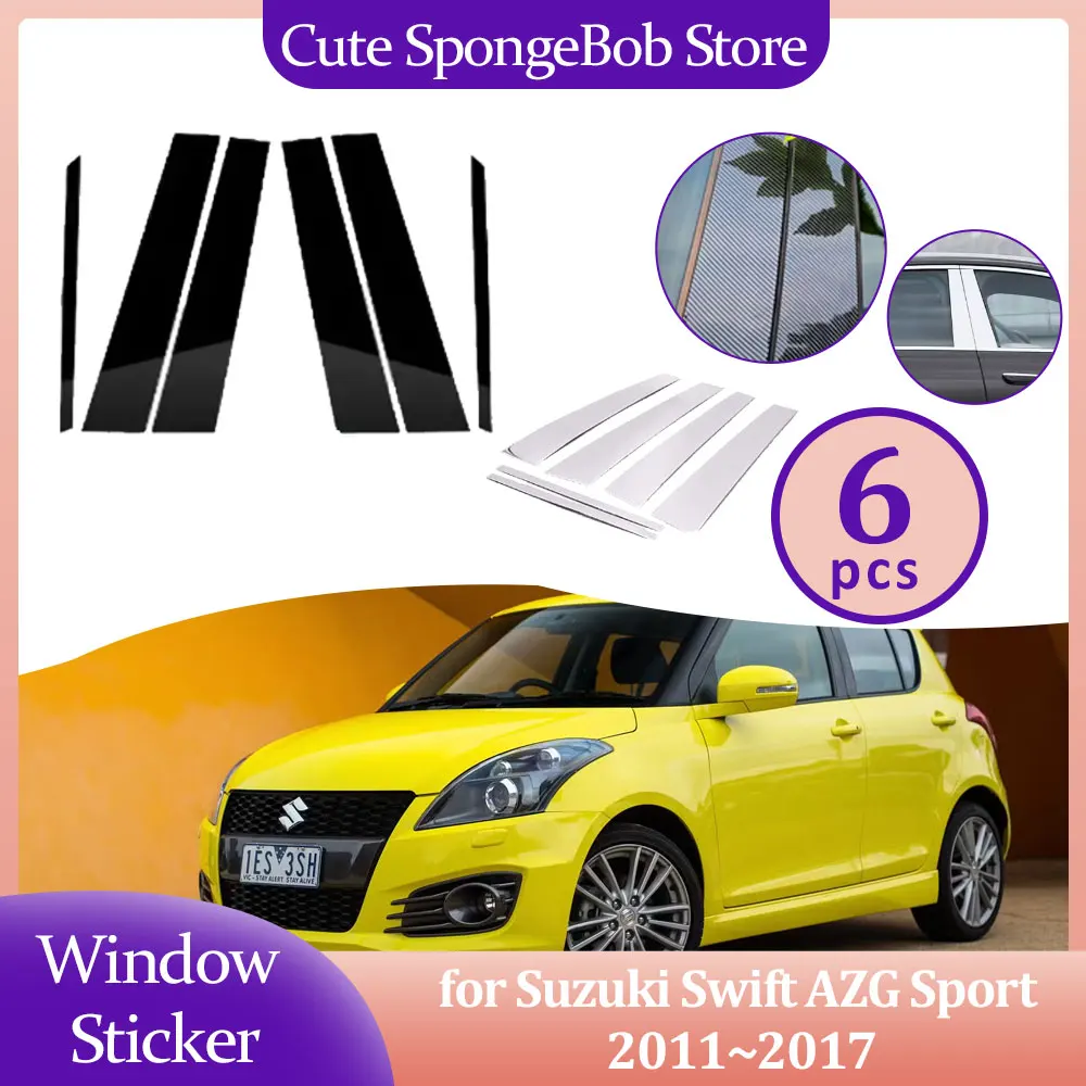 

Накладка на окно или дверь автомобиля для Suzuki Swift AZG Sport 2011 ~ 2017, 2012 2013 2014 2015 2016 черная хромированная наклейка из углеродного волокна, наклейка на столбы, аксессуары