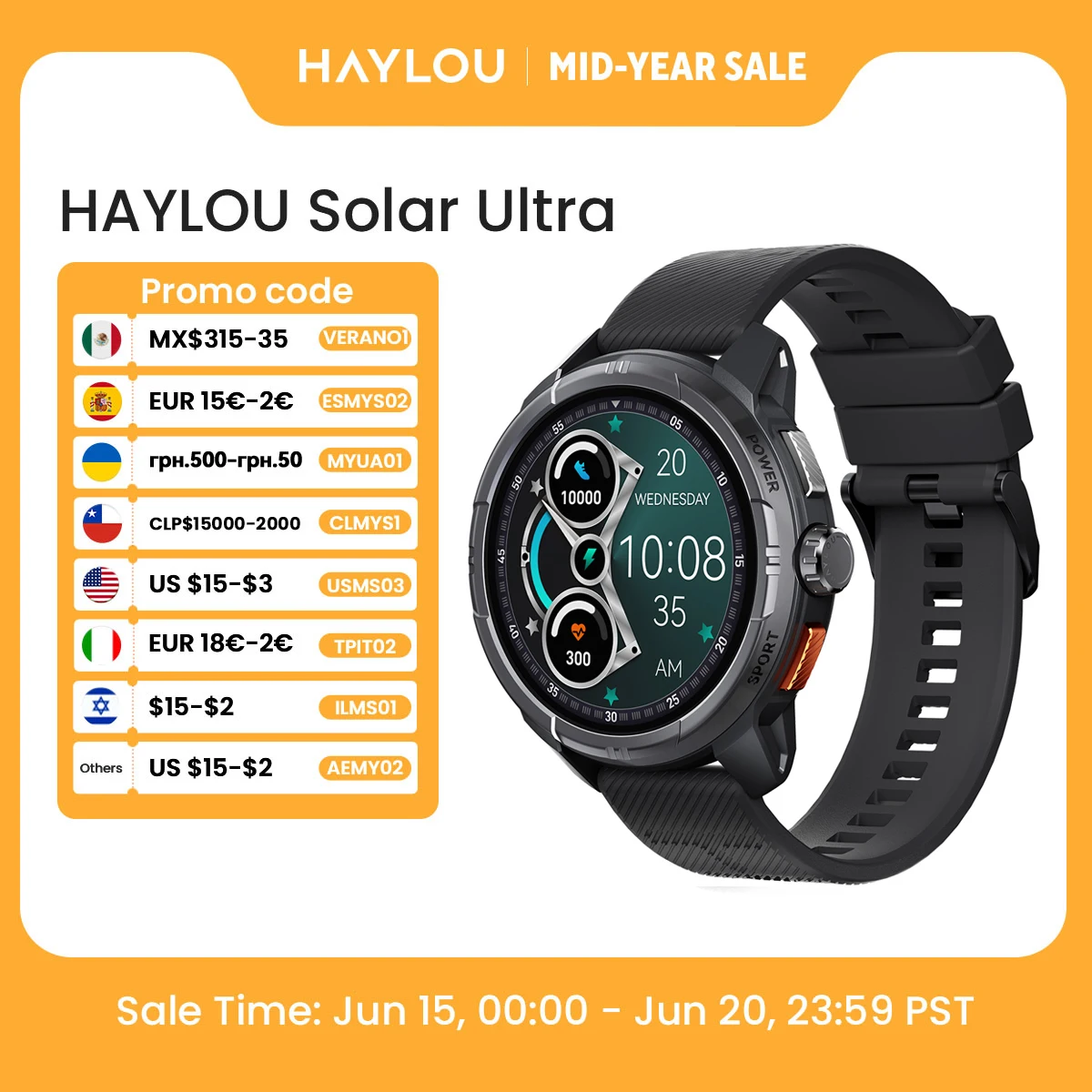 HAYLOU Solar Ultra GPS Smartwatch 1.6” AMOLED Display 5ATM Waterproof Built-in GPS Bluetooth Phone Calls Sports Smart Watch
