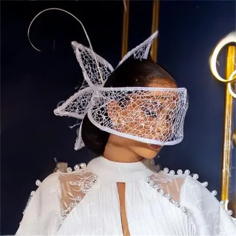 Biała ślubna siateczkowa czapka fascynatorowa nowa moda damska kościelna nakrycie głowy siatka panna młoda Mariage Millinery Cap Femme Chapeau Cap Party — zdjęcie 2