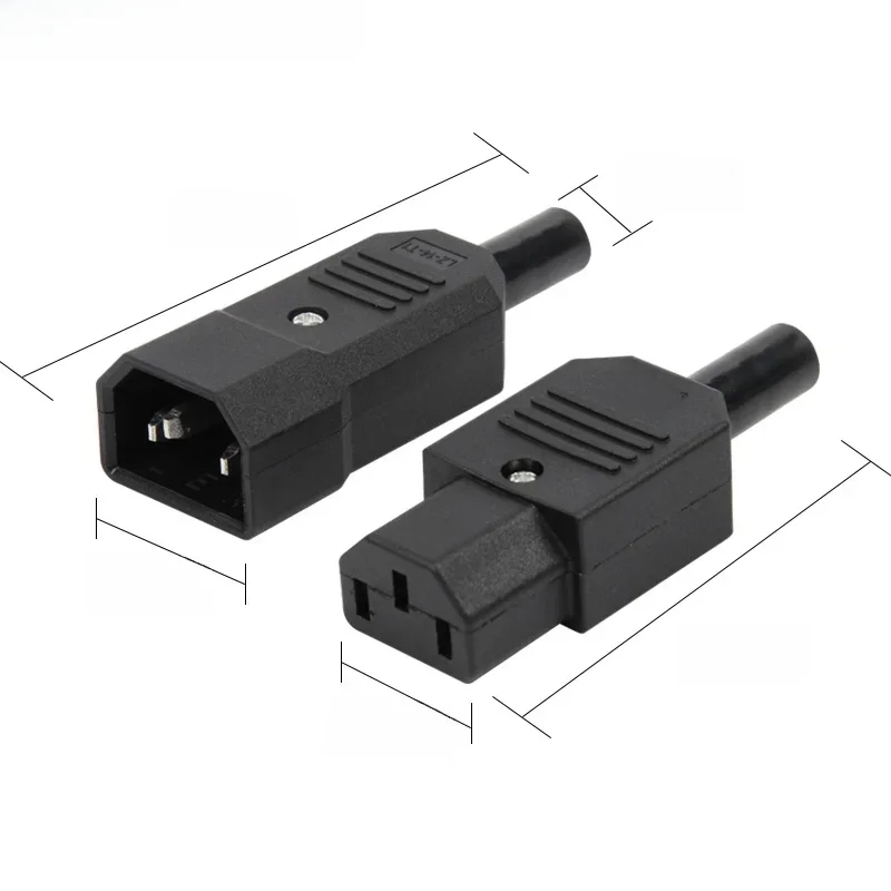 Connecteur de câble droit IEC C13 C14 10A 250V, prise femelle et mâle noire, connecteur d'alimentation rechargeable, prise ca à 3 broches