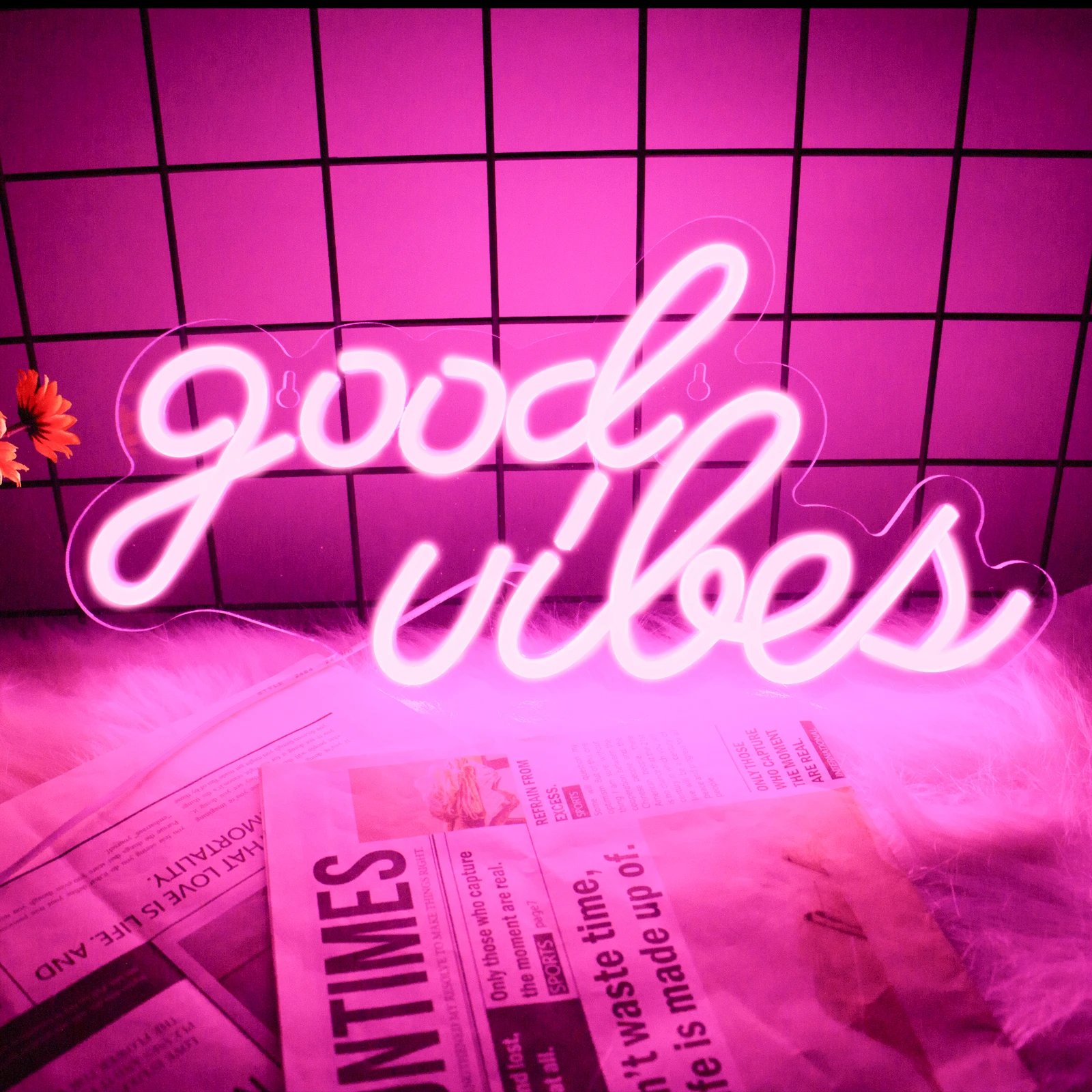 

Неоновая вывеска Good Vibes Розовые неоновые вывески Неоновая вывеска с питанием от USB Регулируемое освещение Светодиодные блестящие неоновые вывески