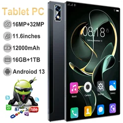 2024 Brand New 11.6 inch Tablet Android 13.0 12000mAh 16GB RAM 1TB ROM Wifi 10 Core Tablets PC 4G/5G 4K HD Network Global