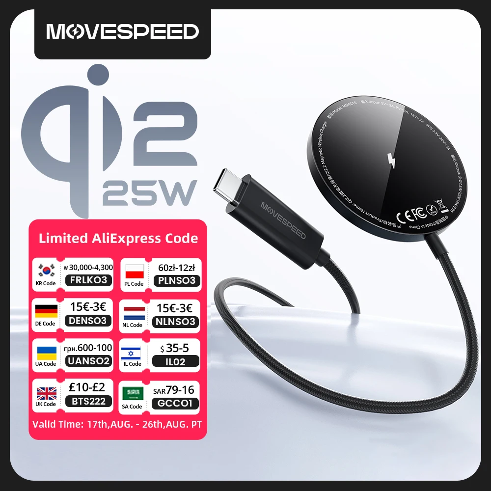 MOVESPEED W010 Qi2 25W Schnelles Kabelloses Ladegerät für iPhone 17 16 15 14 13 12 Pro Max Magnetisches Kabelloses Ladepad Telefonladegerät