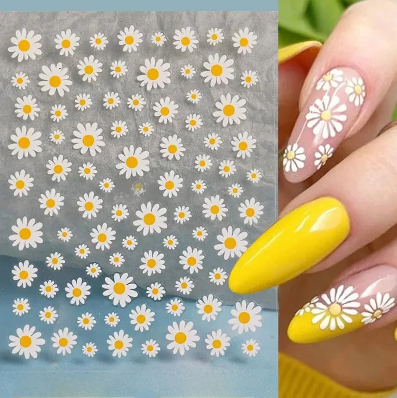 1PC 3D été marguerite autocollant pour ongles mignon Mini fleur blanche Nail Art décalcomanies auto-adhésif floraison florale Nail art décoration 8*10 cm