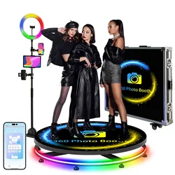 360 Photo Booth Machine 80-100cm with RGB Ring Light, Free Logo, 360 Video Photo Booth for 1-5 People with Flight Case