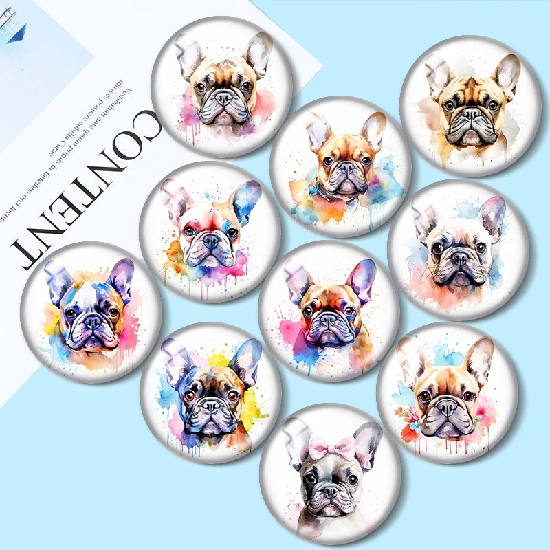 Watercolor French Bulldog   DIY 12mm/18mm/20mm/25mm diy Round photo glass cabochon demo flat back Making findings