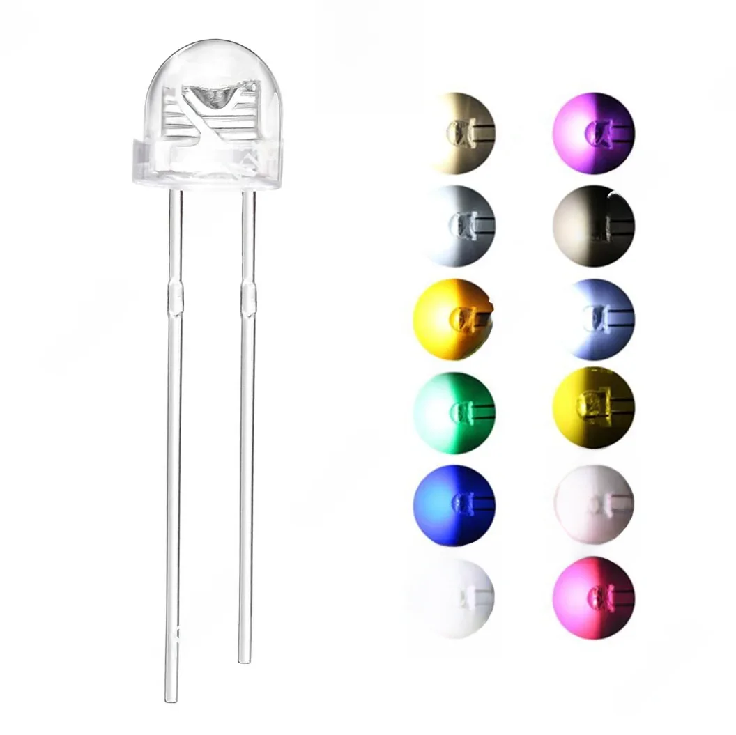 100szt/lot 5mm Słomkowy Kapelusz LED Dioda elektroluminescencyjna Super Jasny Ciepły Biały Czerwony Zielony Niebieski Żółty Pomarańczowy UV Różowy Migający RGB — zdjęcie 2