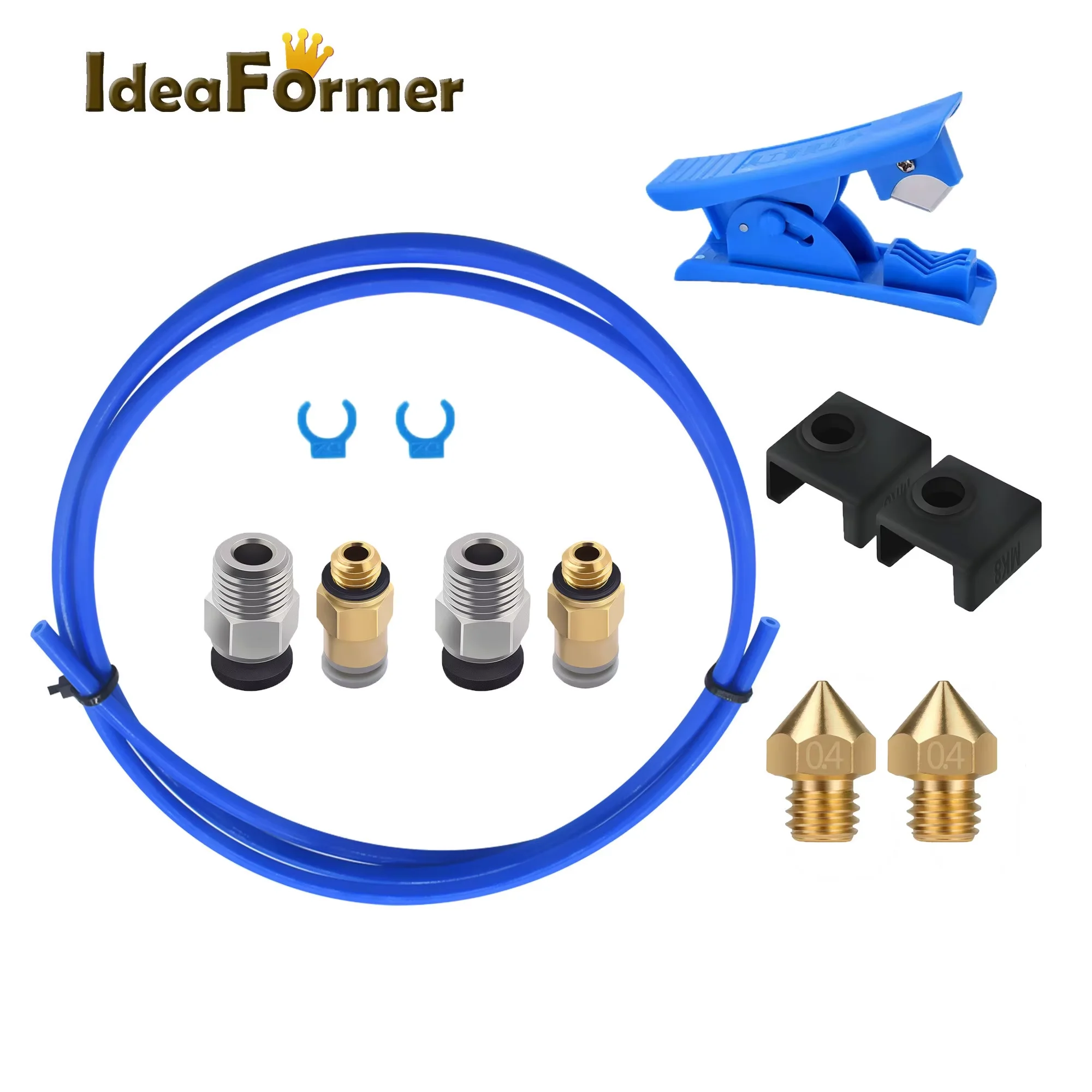 1 PTFE Bowden Tubing (1m/Each Blue) for 1.75mm Filament with 2Pcs PC4-M6 Fittings and 2Pcs PC4-M10 Pneumatic Fittings