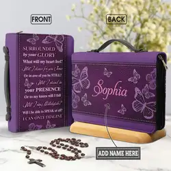 I Can Only Imagine Purple Butterfly Design Bible Cover Case Women Bible Storage Bags Bible Hymns Print Christian Bags for Ladies