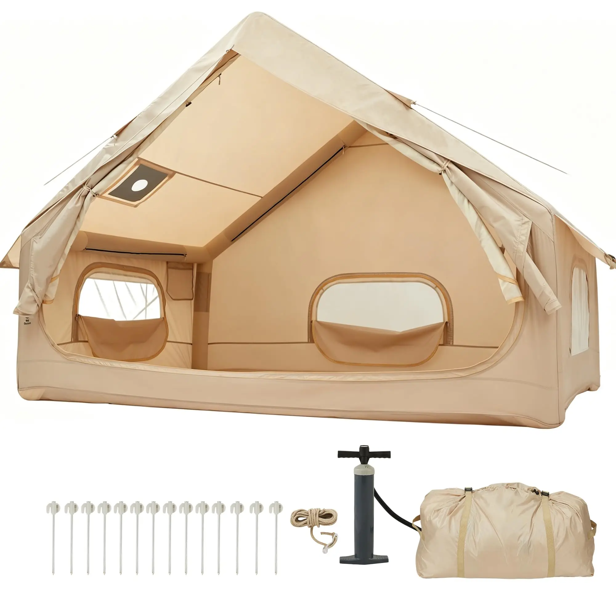 Tienda de campaña inflable para 4 a 6 personas, tienda de aire de 6 m², impermeable, incluye bomba de mano, material Oxford 150D, suelo 210D, PU2000 a PU3000 mm, malla B3.