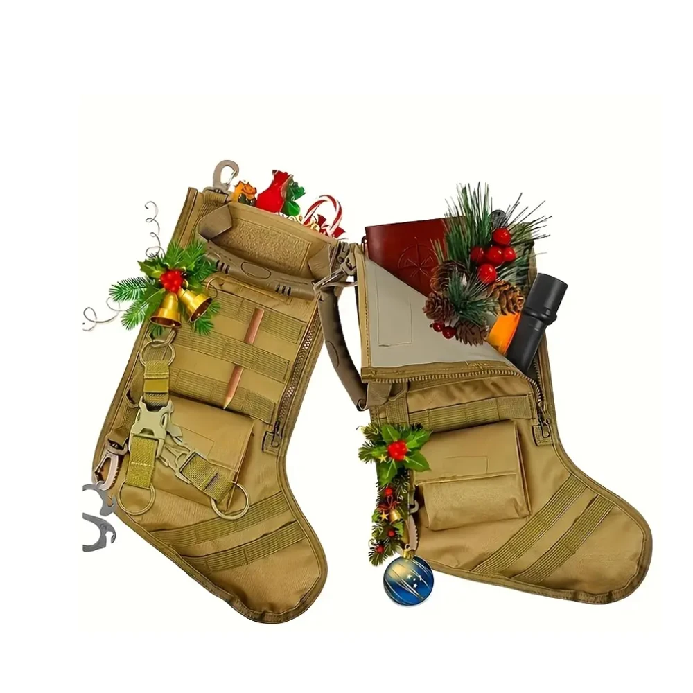 

1 PC MOLLE Tactical Christmas Stocking Bag, EDC Tool Storage Stocking with Handle and Hanging Loop, Men's, Hiking Accessories