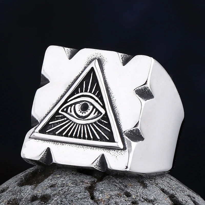 Dropshipping Biker Vintage Good Polished 2023 New Vintage 316L Stainless Steel Vintage Eye Of God Ring For Man Hallown Gift