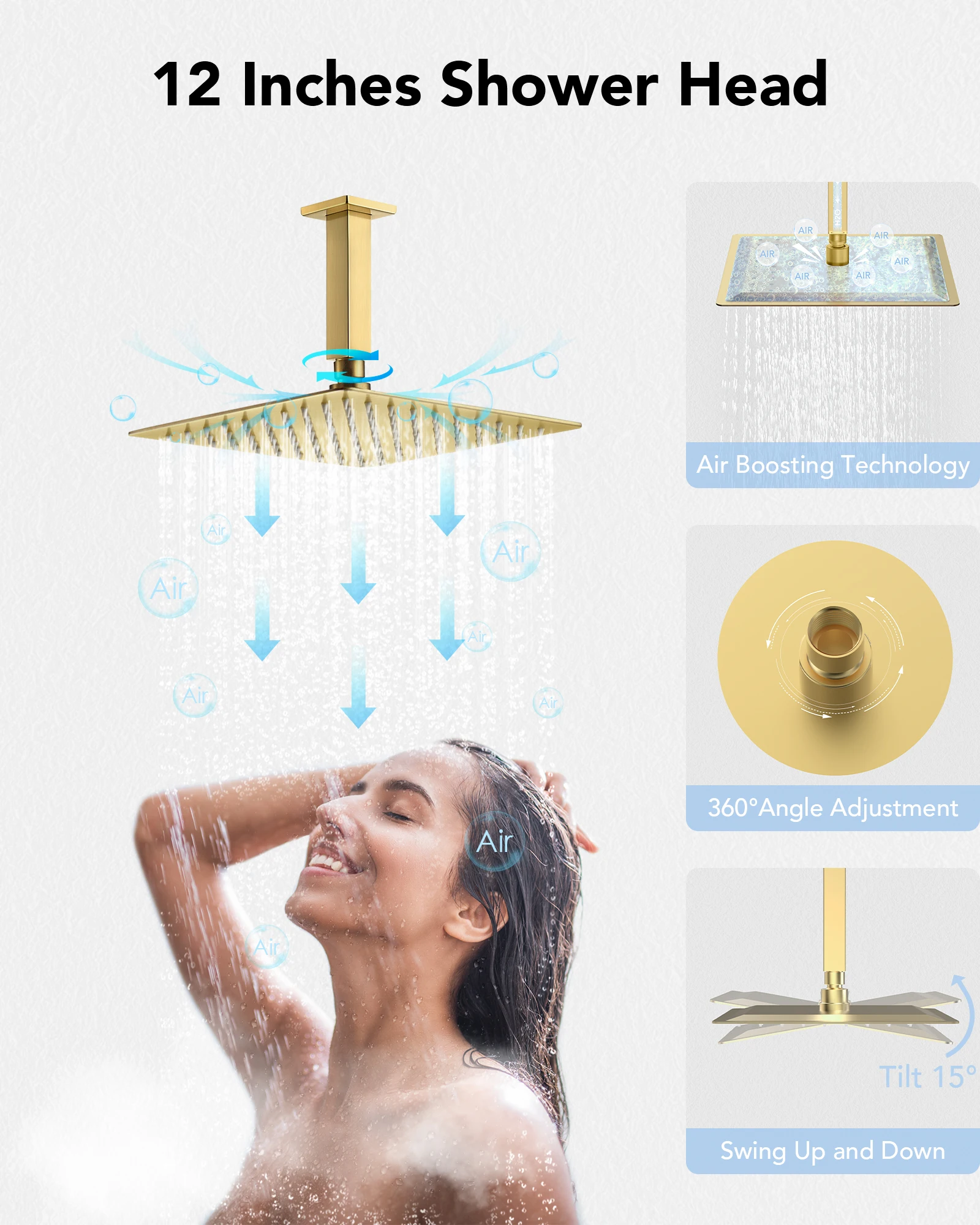 Everstein Plafond Mount Douchekop Temperatuur Lcd Display Regendouche Kraan Systeem Set Met Handheld Spray 6 Massage Jets