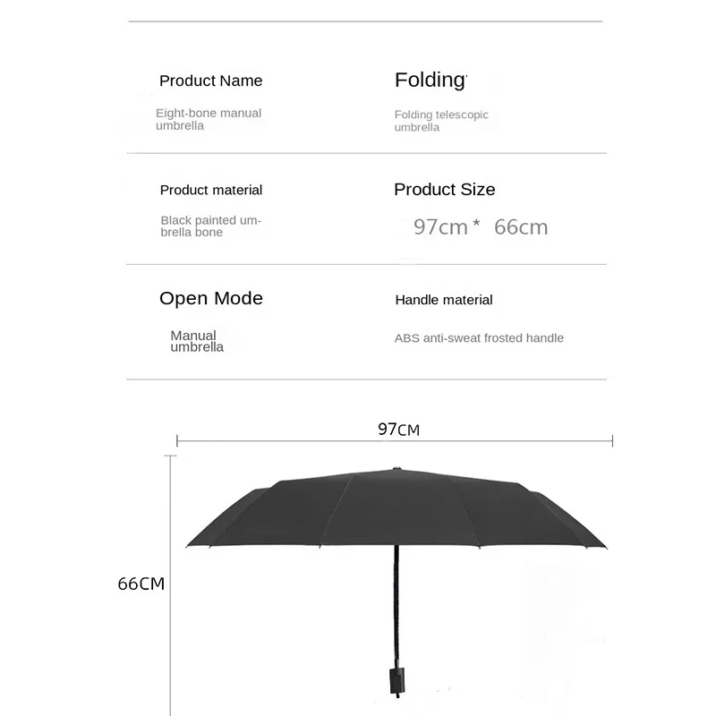 Folding Umbrella For Women Men Simple Black Umbrella Rain 8 Ribs Lightweight Travel Outdoor Luxury Umbrella Ultraviolet Proof