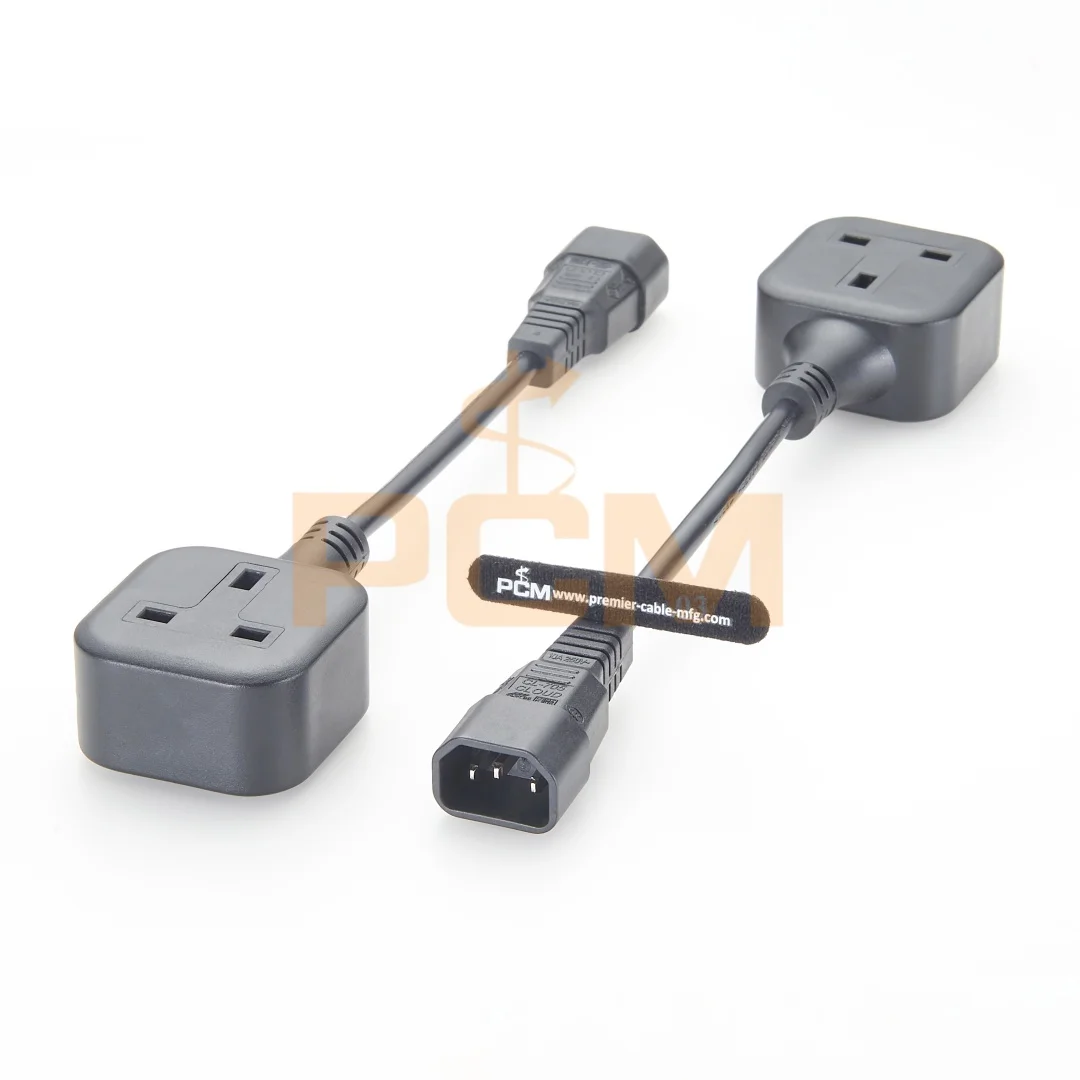 PDU/UPS IEC320 C14 to UK Outlet Female Socket 13A BS1363 Male Plug 10A 250V Adapter Power Cord Extension Cable 2ft