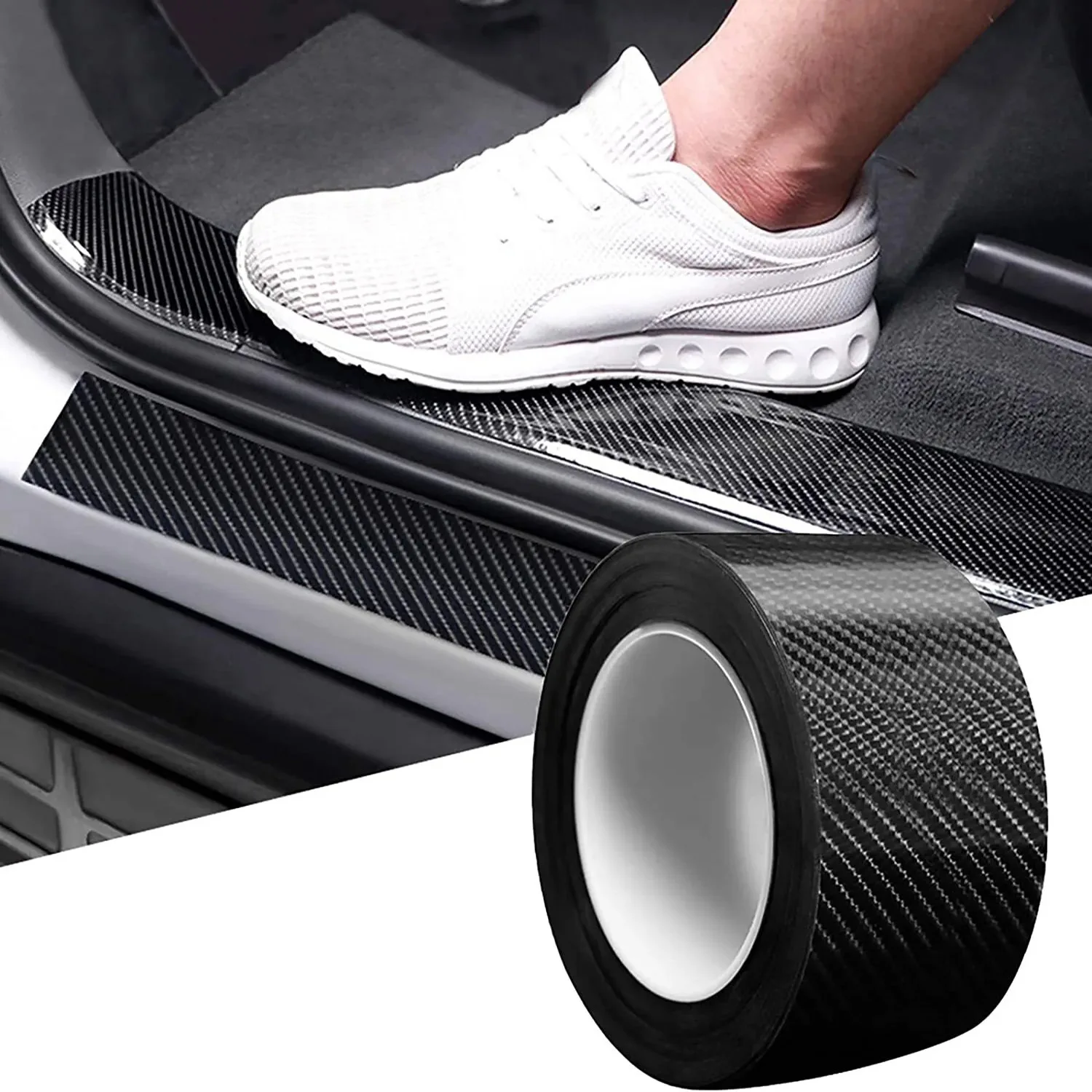 Carbon Fiber Trim Tape Self-Adhering Door Simple Install Anti-Collision Anti-Stepping Sticker Trunk Repair Sticker