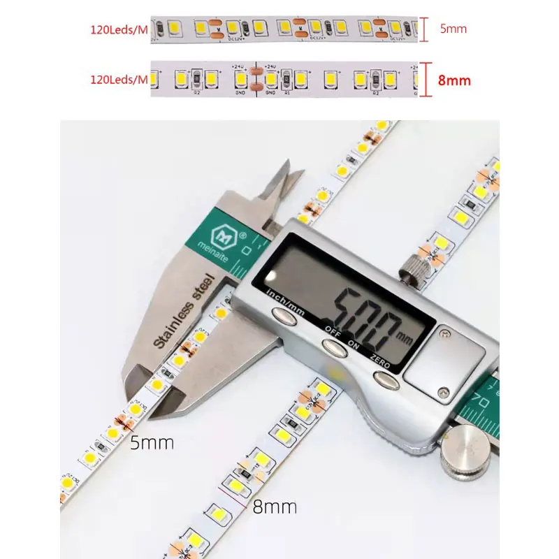 Bash branco flexível LED Strip Bar, impermeável, não-impermeável, 5m rolo, largura de 8mm, 12V, 3528, 120 LEDs