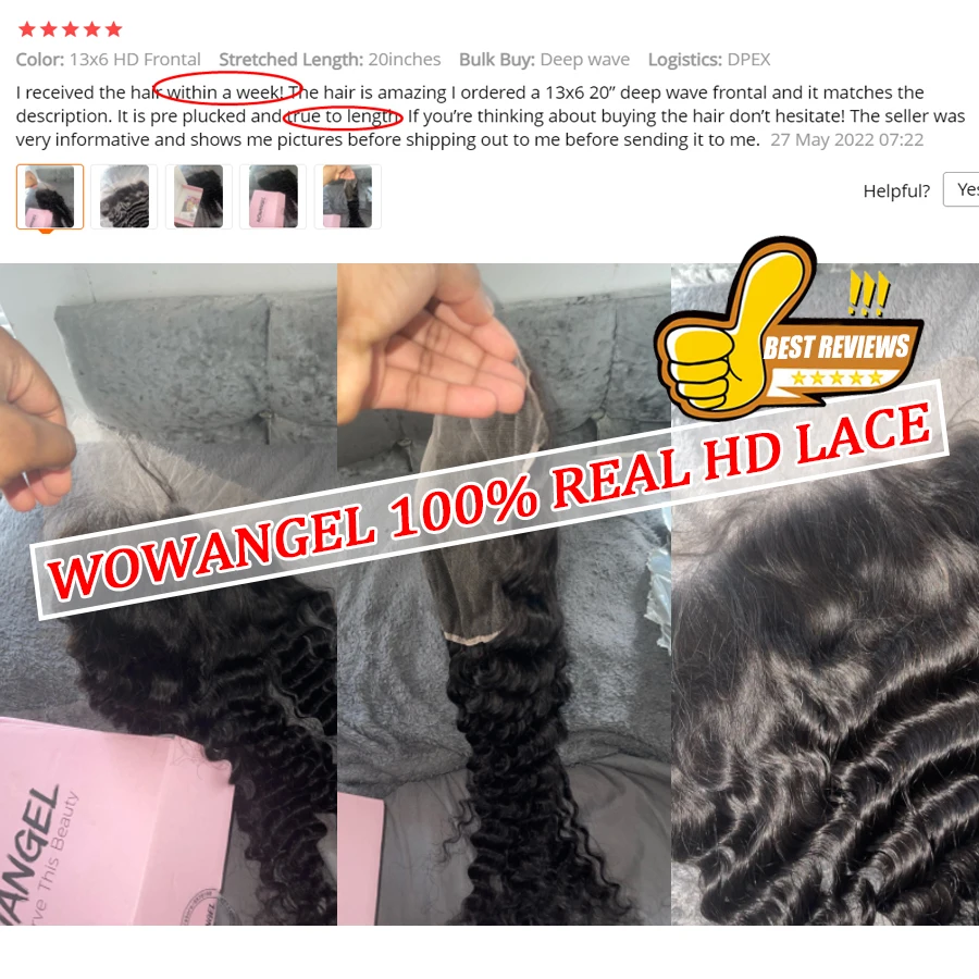 SKINLIKE Echthaar HD Lace Frontal Melt Skins Gerade Unsichtbare HD Lace Closure, Tiefwelle, Kinky Curly, Wasserwelle – Detail 3