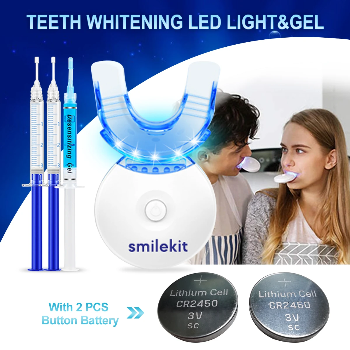 Kit per sbiancamento dei denti - Sbiancante per denti con luce LED 5X con perossido di carburo al 35%, vassoi per la bocca, 3 gel rinascalizzanti e vassoio