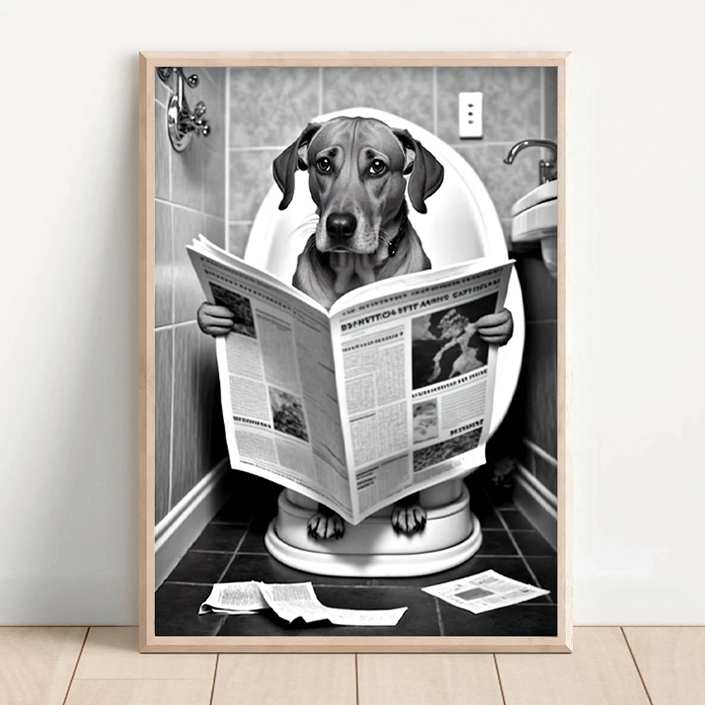 Funny Animals Sitting on the Toilet Reading a Newspaper Prints Bathroom Wall Decor Pictures Monkey Dog Cow WC Wall Posters