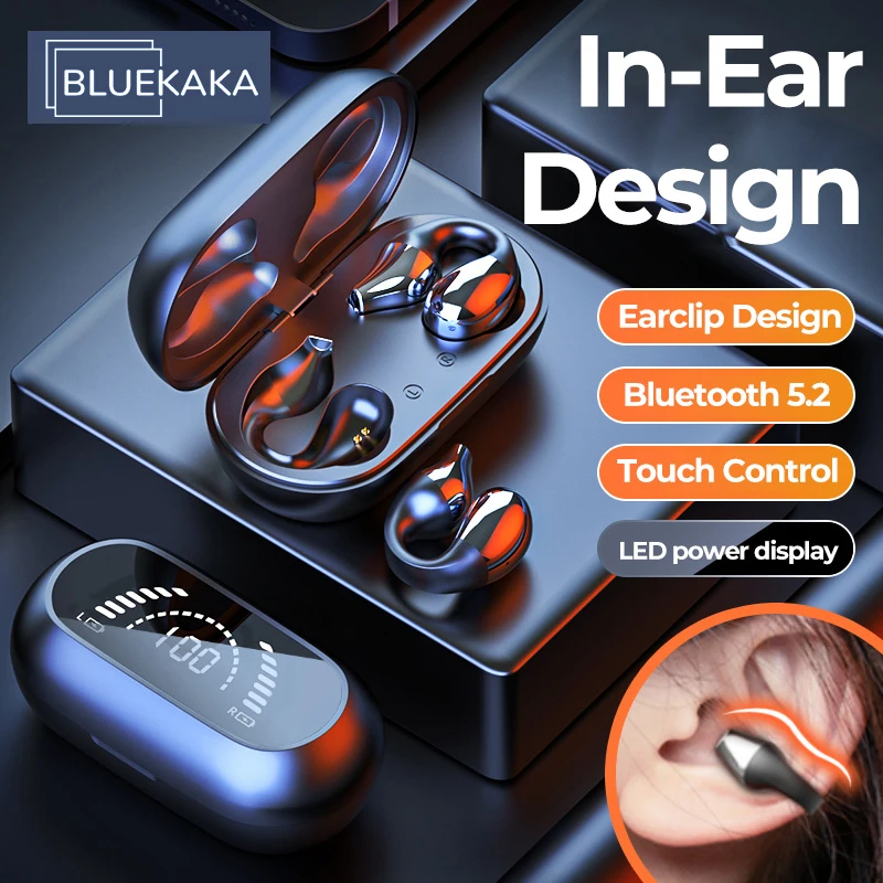 

HIFI Ear Clip Bone Conduction Headphones Noise Canceling Wireless Earphone 5.2 Bluetooth Headset Sports Touch Earbuds For Xiaomi