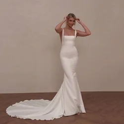 Vestidos de novia cuadrados, vestido Formal de noche para novias, sirena, hecho a medida, tren de corte, 2024