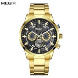 MEGIR Fashion Chronograph Men Watches Luxury Stainless Steel Bracelet Quartz Wristwatch for Men Big Dial Clock Date Montre Homme