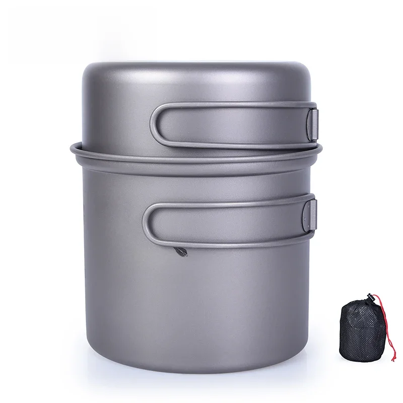 Zestaw garnków z tytanową misą Boundless Voyage ze składaną rączką Outdoor Camping Piknik Ultralekka kuchenka Zastawa stołowa 1000 ml + 500 ml — zdjęcie 2