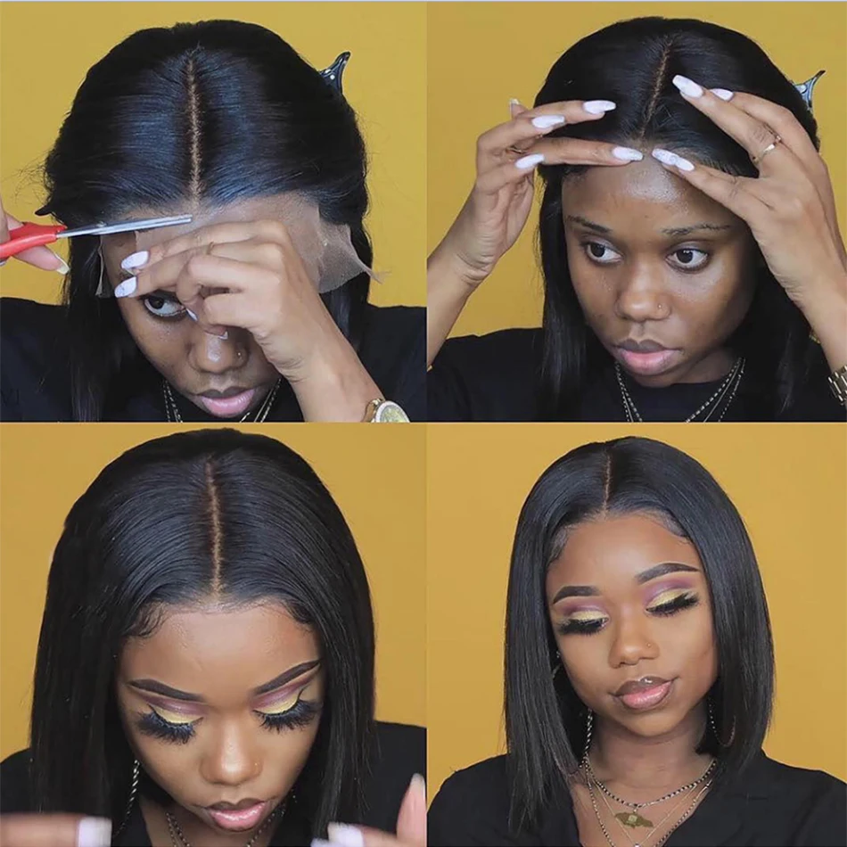 Bone Straight Bob Wig Lace Front Human Hair Wigs Pre Plucked HD Transparent Lace Frontal Wig 13x4 Frontal Wigs Isee Hair 180%