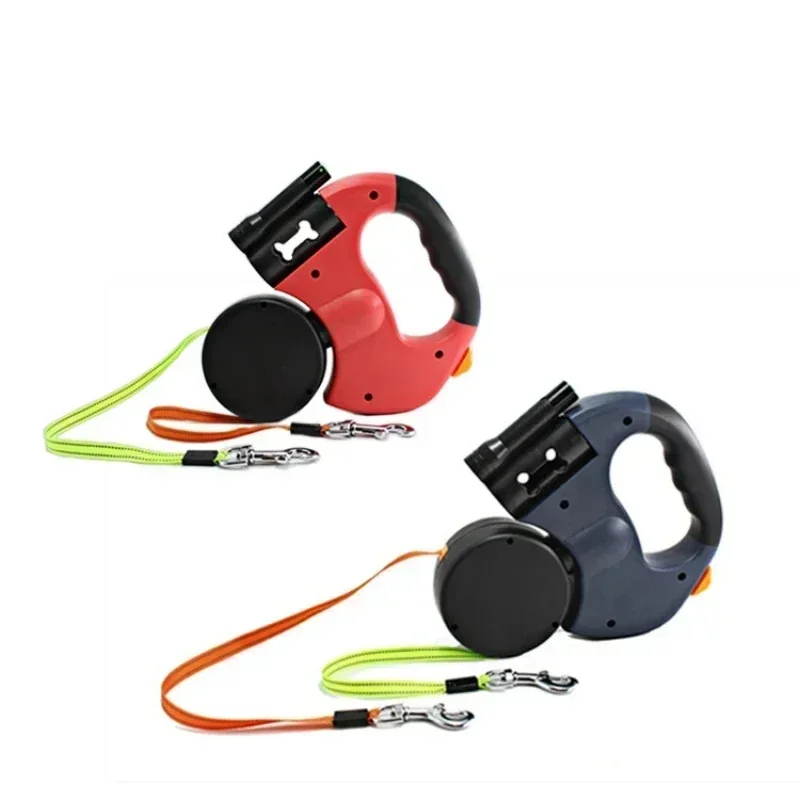 LED automatisch intrekbaar trekkabel met tweekoppige en plastic zakdoos hondenriem hondenketting dierbenodigdheden hondenaccessoires - afbeelding 2