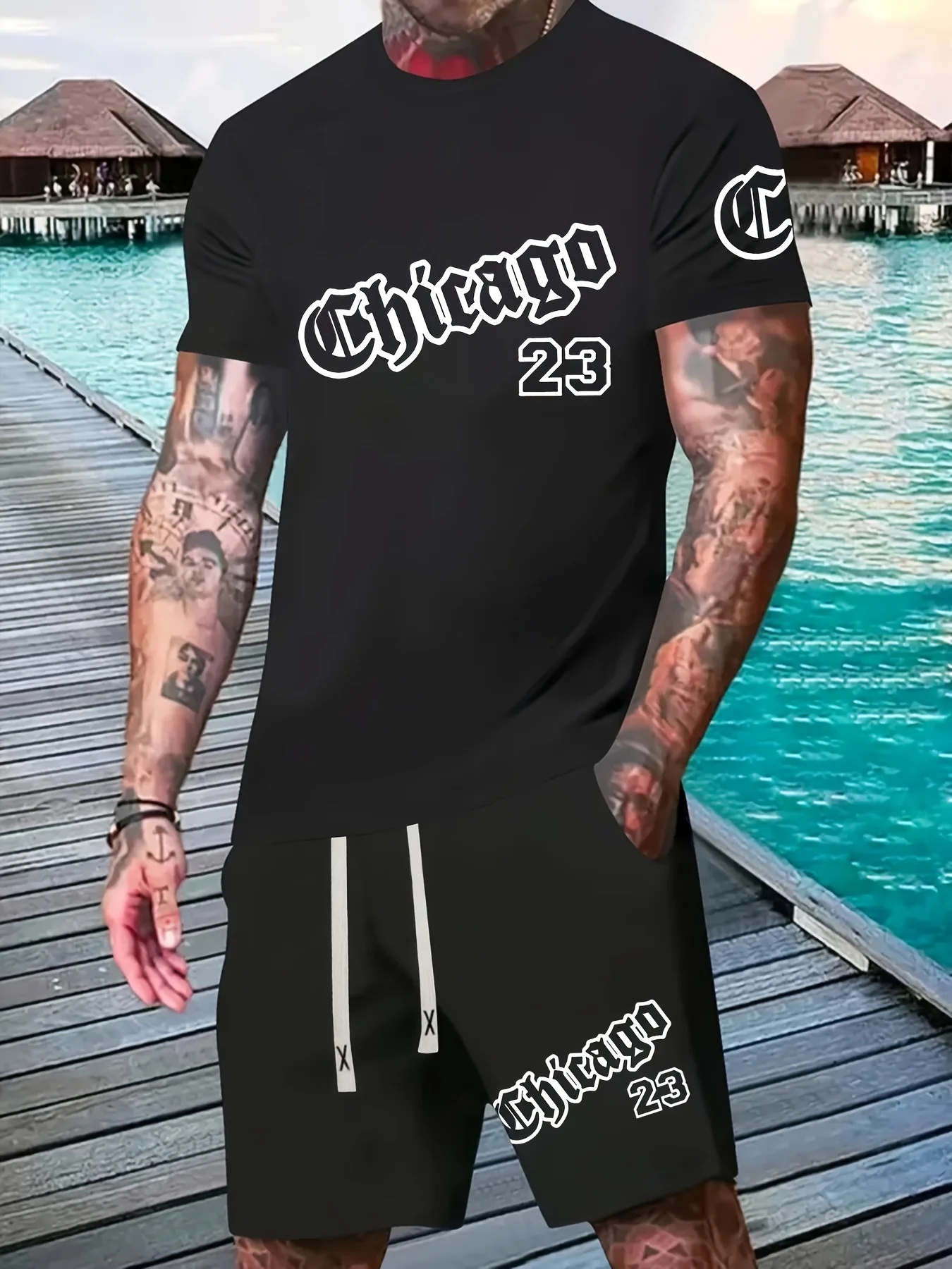 23 Chicago Letter 3D Printed Handsome T-shirt Men Suit Fashion Casual Male Tracksuit Outfit Summer Oversized 2 Piece Set Clothes