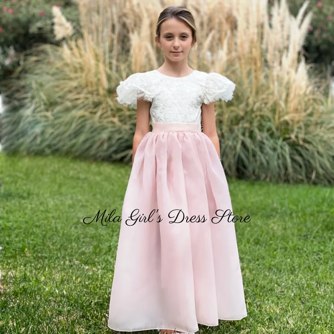 Customisable Elegant Flower Girl Dress Quality Pink White Lace For Kids A Line Wedding Birthday Party Evening Gowns Floor Length