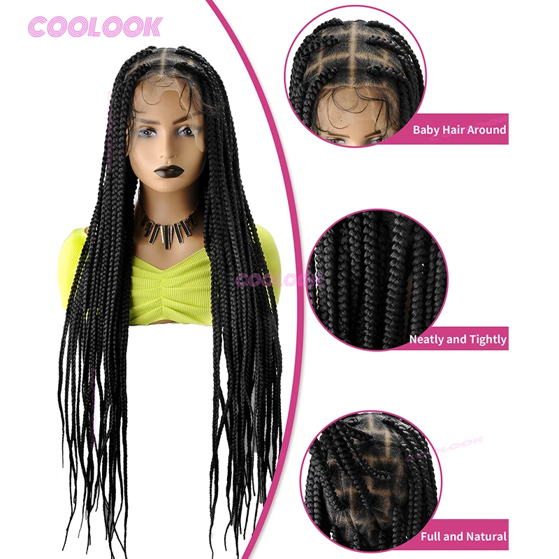 36 "صندوق أكبر الضفائر شعر مستعار الاصطناعية كامل الدانتيل جديلة شعر مستعار للنساء كورنو شعر مستعار مضفر نمطين #4