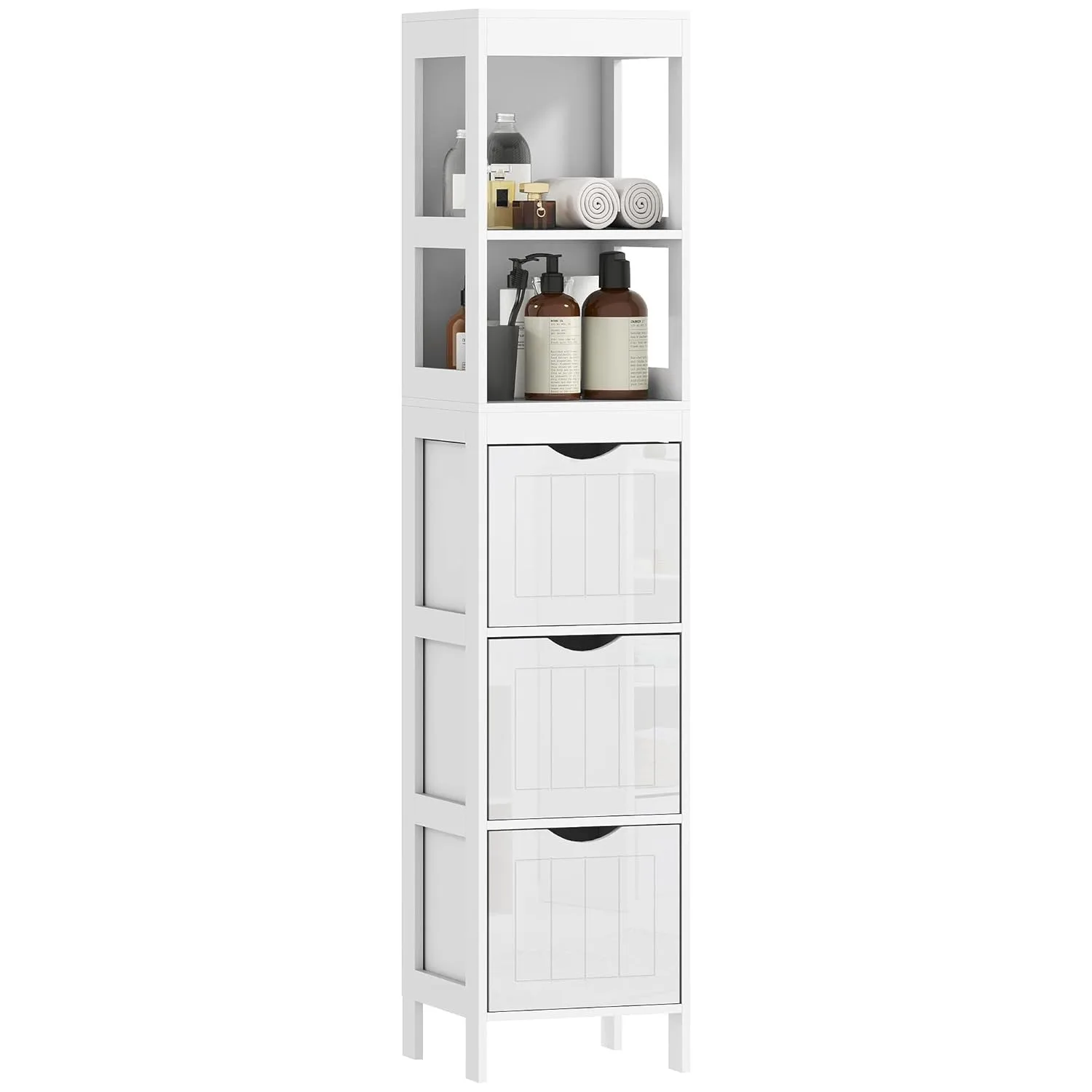 

Narrow Bathroom Storage Cabinet, Bathroom Floor Cabinet with 3 Drawers & 2 Open Shelves, Freestanding Slim Storage Organi