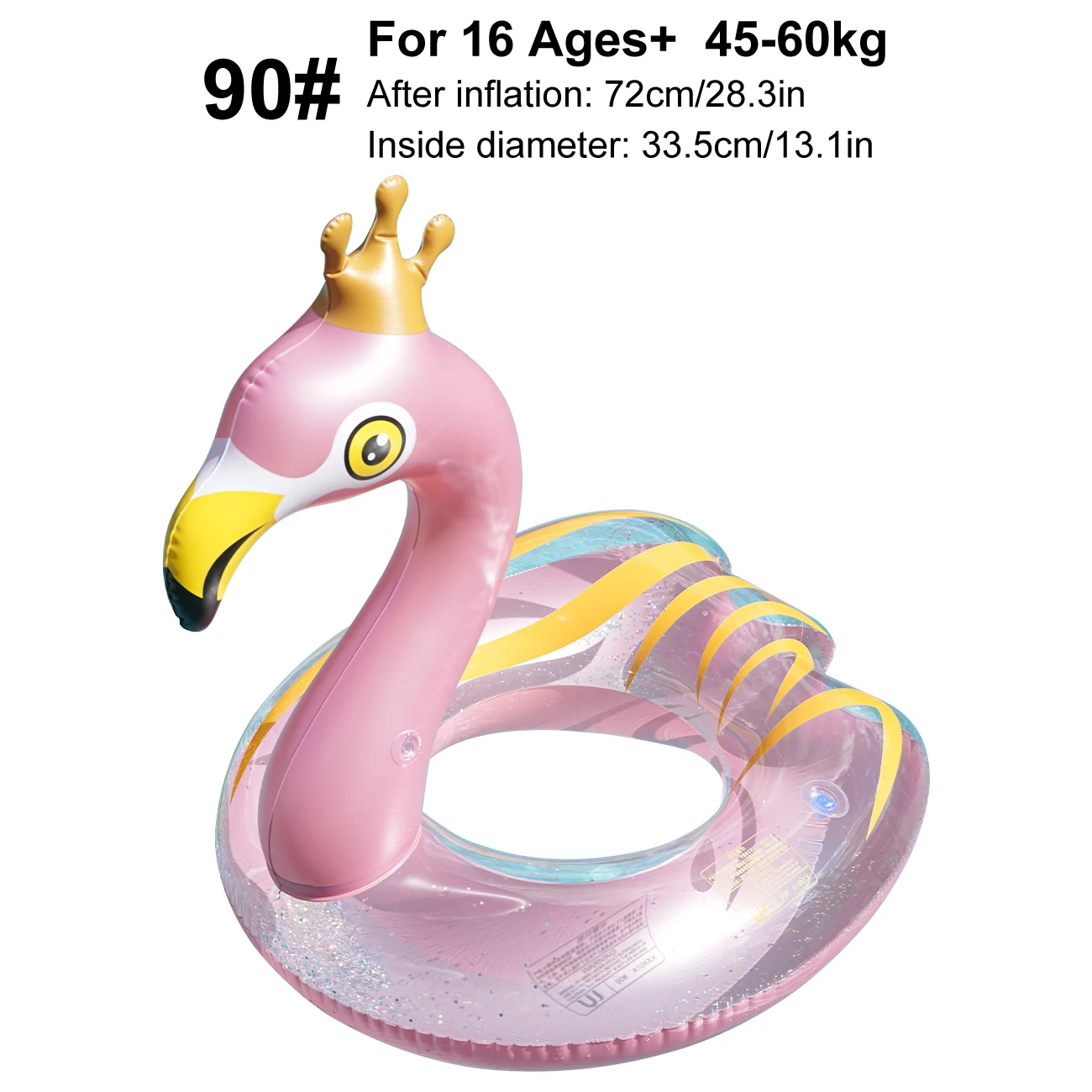 1PC Inflatable Flamingo Swan Pool Float with Crown, Glitter Swim Ring Raft, Heavy Duty PVC Pool Lounger for Adults - view 6