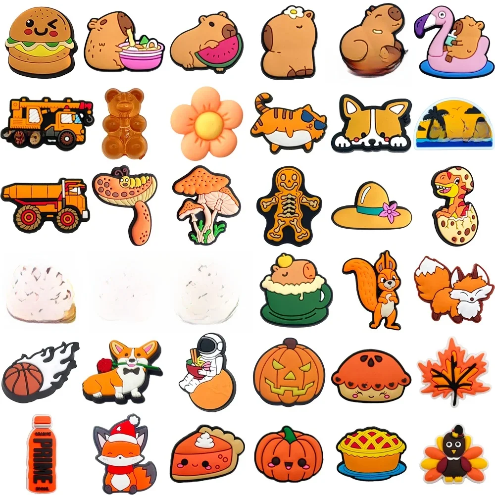 Orange automne nourriture animale citrouille renard chaussures breloques broches PVC bricolage sandales accessoires pour sabots femmes enfants filles cadeaux de fête