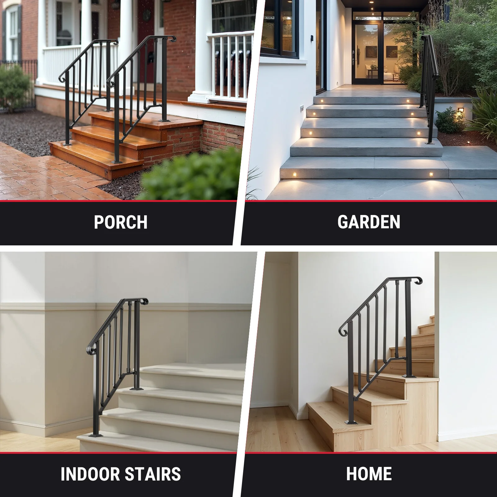 Outdoor Staircase Handrails Aluminum Outdoor Stair Railing Handrail Fits 2-3 Steps with Screw Kit for Home - view 2