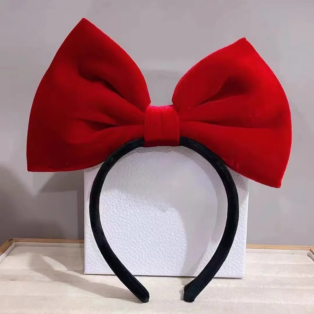 Grand bandeau à nœud en velours rouge pour filles, grande taille, doux, pour fête d'anniversaire, accessoires pour cheveux faits à la main