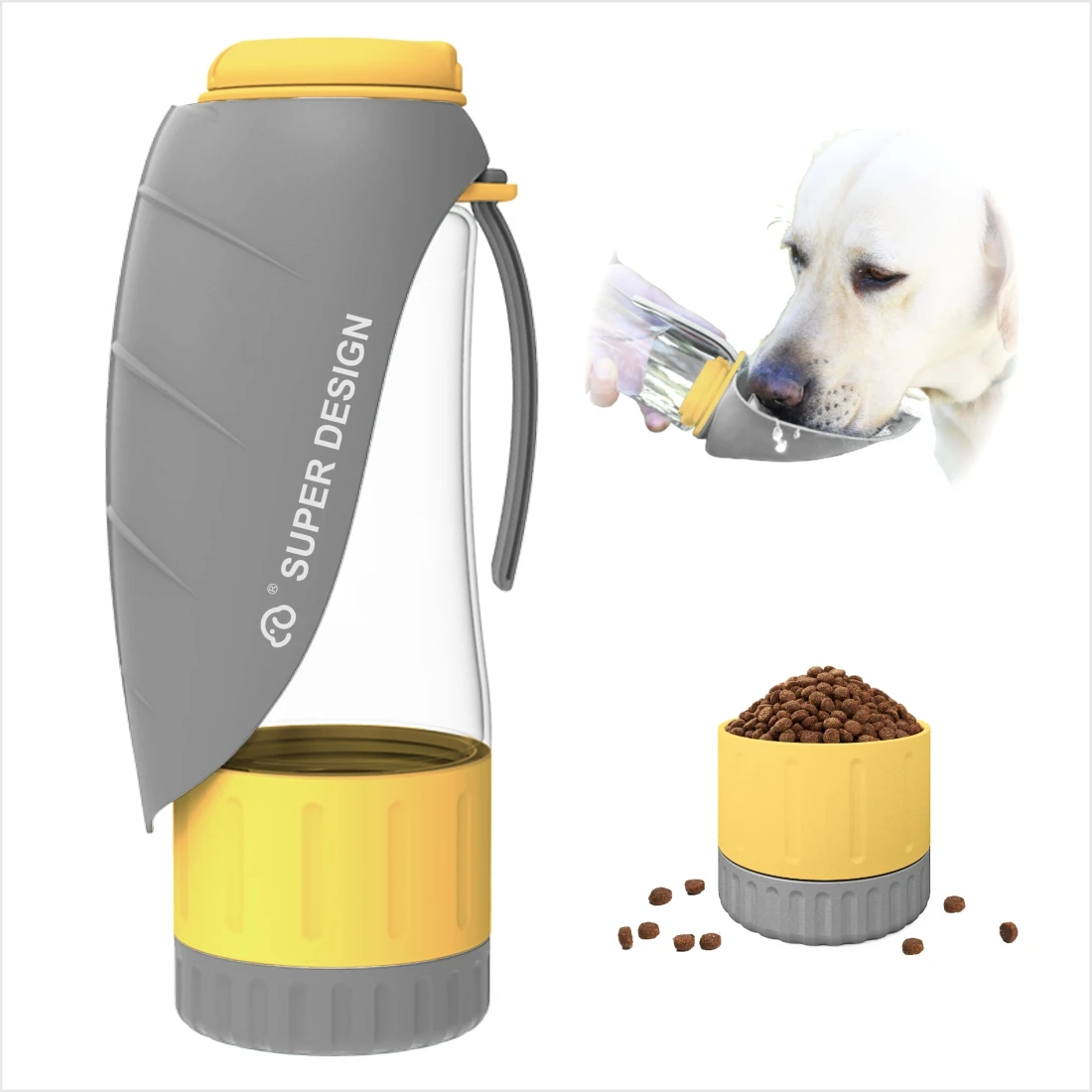 

SUPERDESIGN Green Dog Water Bottle Portable with Food Container, Dog Travel Water Bottle Easy-to-Use, Leak-Proof Design Pet